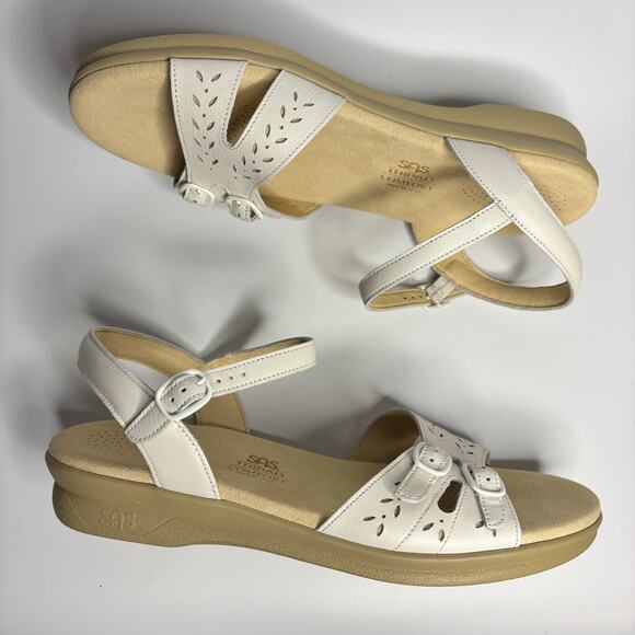 SAS Duo Strap Leather Buckle Comfort Sandal in White (Narrow) - Picture 8 of 10